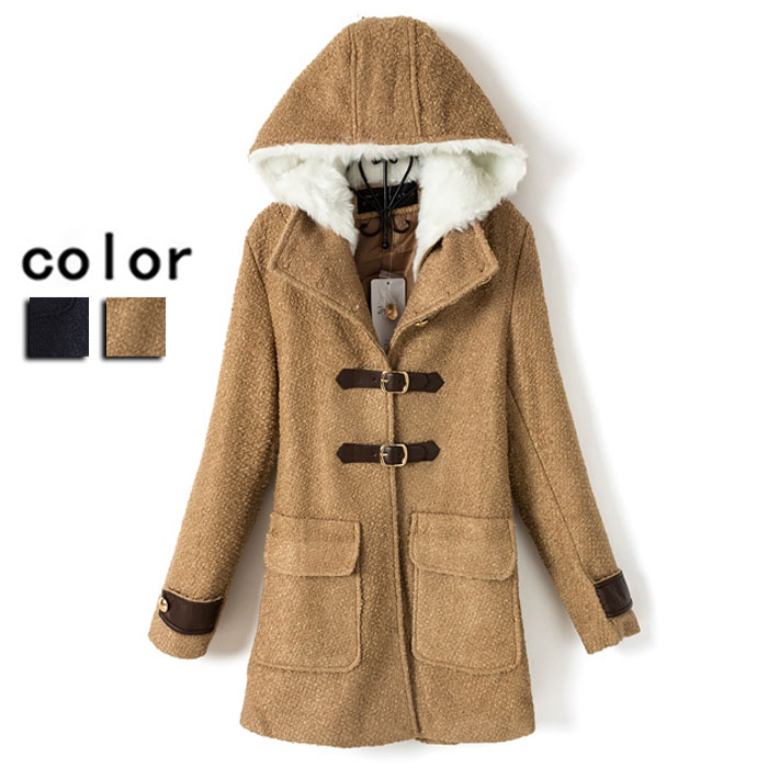 Women's leather patchwork circle woolen outerwear Women woolen overcoat