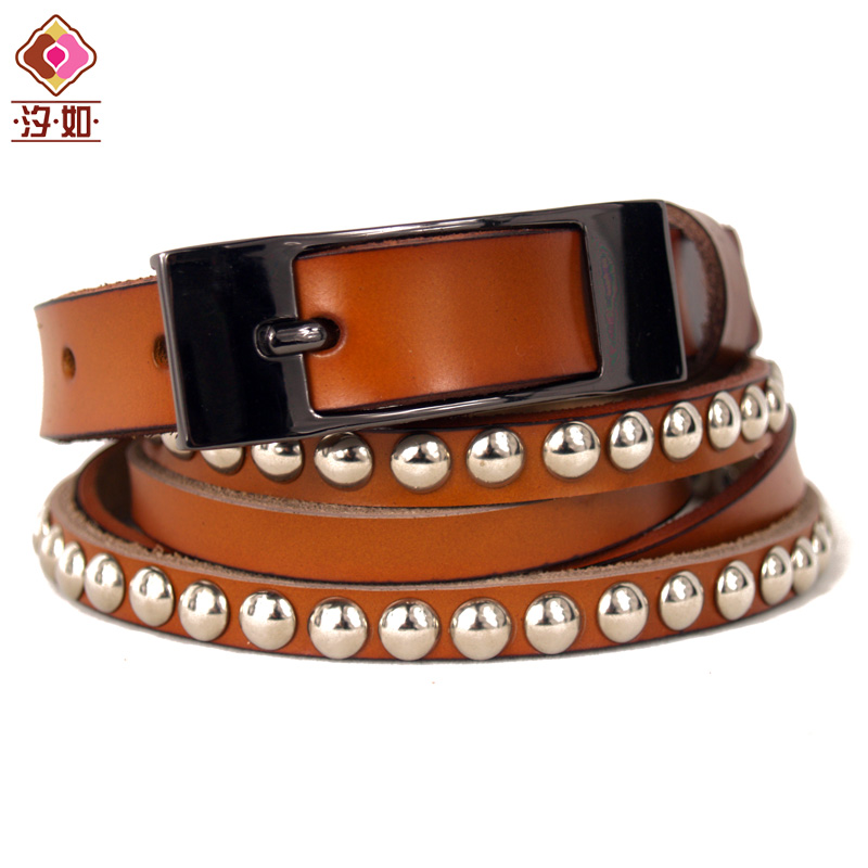 Women's leather strap fashion all-match vintage rivet decoration genuine leather waist of trousers belt brown