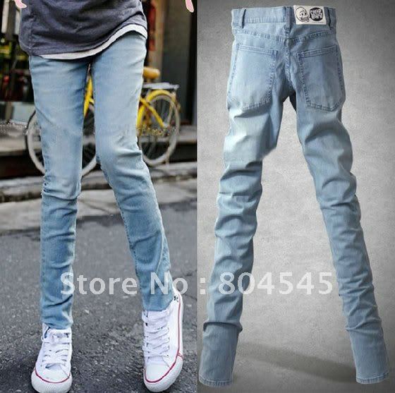 Women's Light Blue Casual Skull Tights Pencil Pants Trousers Jeans 118