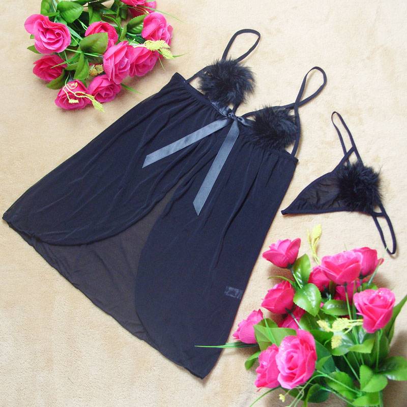 Women's lingerie lounge transparent short skirt thong st6007 black erotic underwear of the women