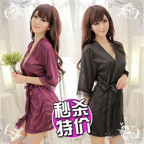 Women's lingerie open front full dress bathrobes sleepwear women's all-match lacing robe loose big m