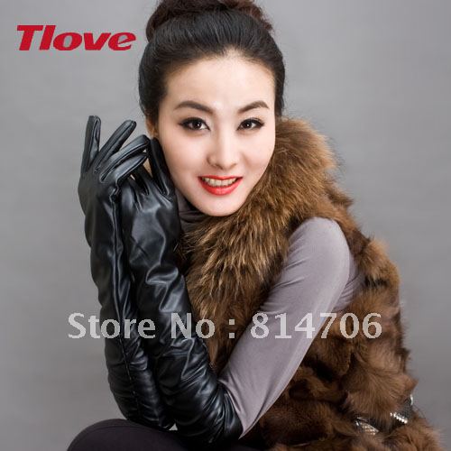 Women's long design leather gloves winter 50cm women's long gloves