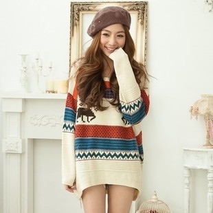 Women's Loose Cardigan Sweaters Jumpers Top Deer Pattern Pullover Knitwear 4 colors free shipping