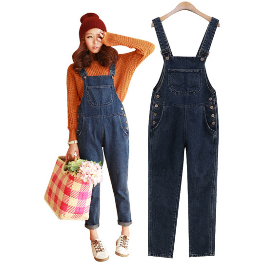 Women's loose plus size denim bib pants spaghetti strap jumpsuit cargo pants 37-9025