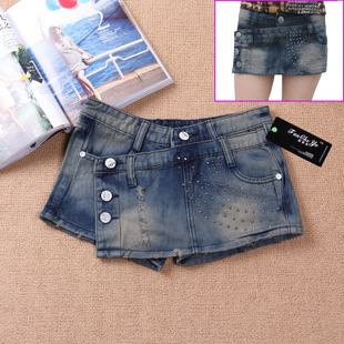 Women's loose slim hip jeans skirt short skirt denim shorts