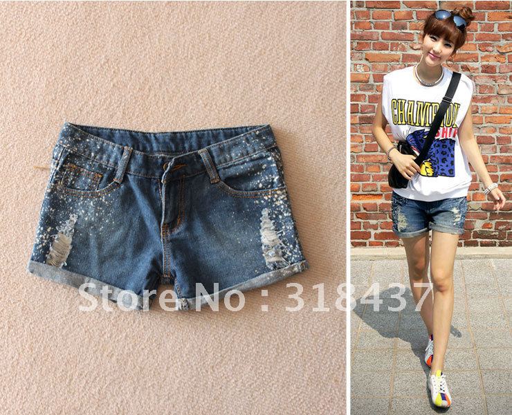 Women's Loose Straight Plus Size Distrressed Denim Shorts 2012