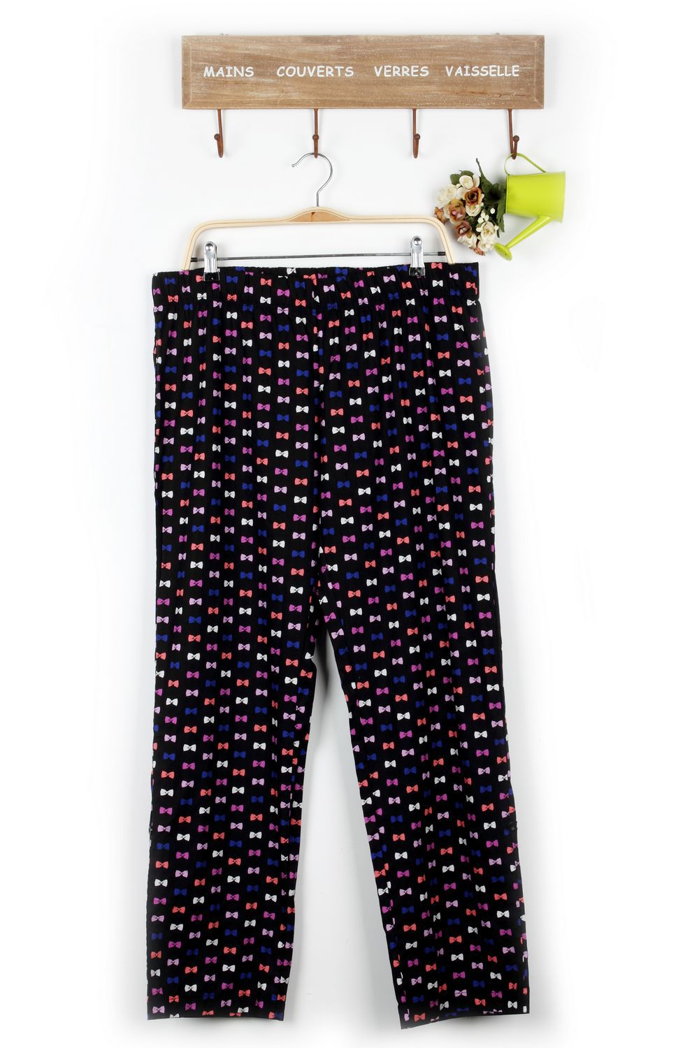 Women's lounge pants 100% cloth cotton casual pants black bow pattern plus size clothing