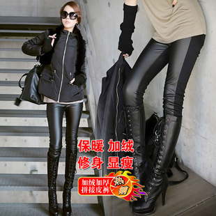 Women's matt thickening thermal faux leather pants female slim faux leather plus size ultra elastic legging