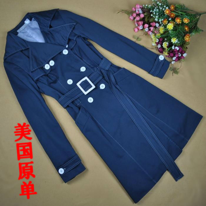 Women's medium-long 100% cotton trench outerwear plus size double breasted belt trench