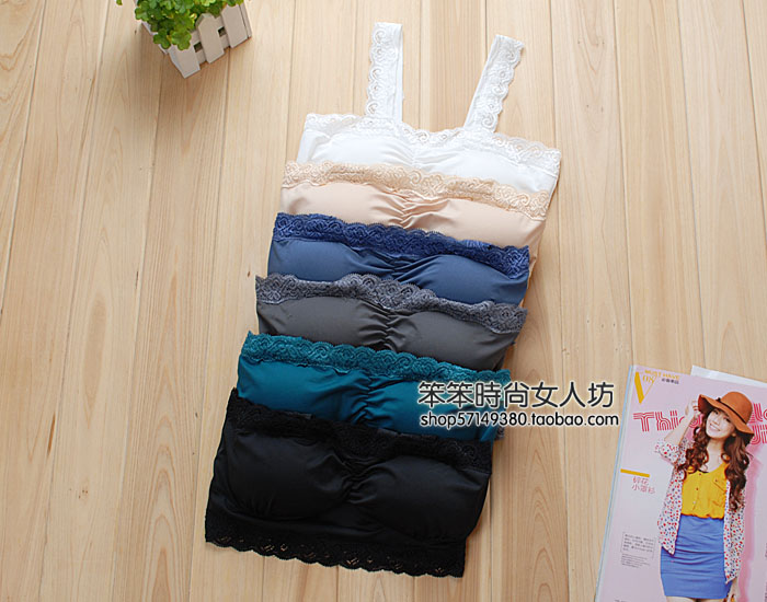 Women's milk, silk lace tube top tube top basic design spaghetti strap vest pad