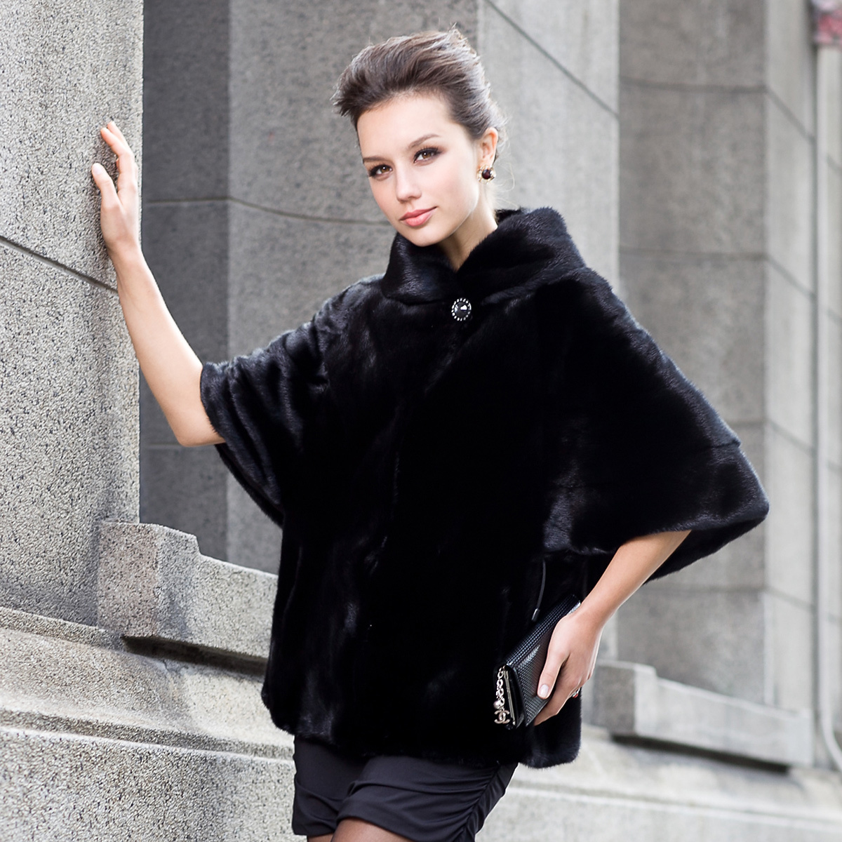 Women's mink hair fur Women leather coat lj711