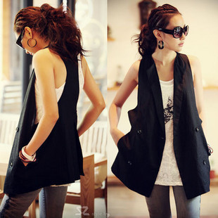 Women's mix match product handsome long design linen all-match vest 9021