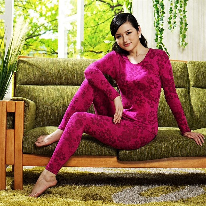 Women's modal jacquard print thermal underwear set long johns long johns set 5528