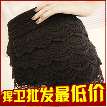 women's multi-layer lace cutout solid color sexy safety pants basic skirt pants