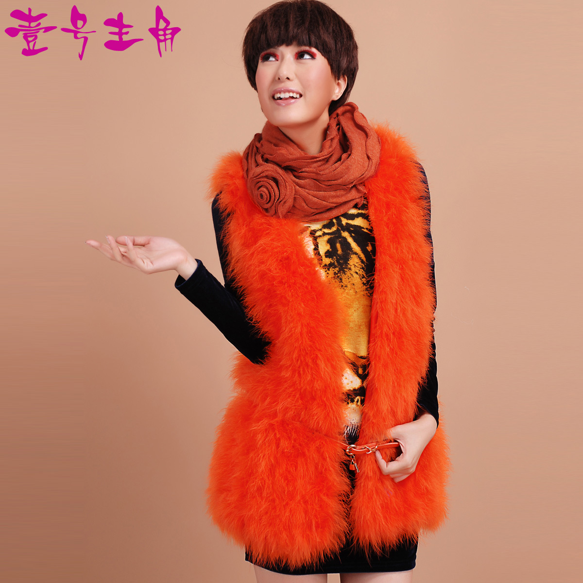 Women's ostrich fur vest medium-long outerwear 12602