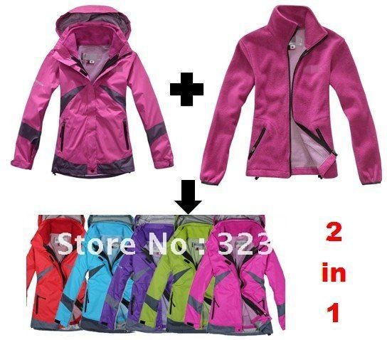 women's Outdoor winter  sport jacket ladies Waterproof breathable windproof 2in1 Outdoor coat free shipping