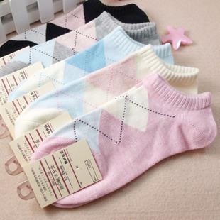 women's plaid cotton 100% candy color invisible shallow mouth socks slippers