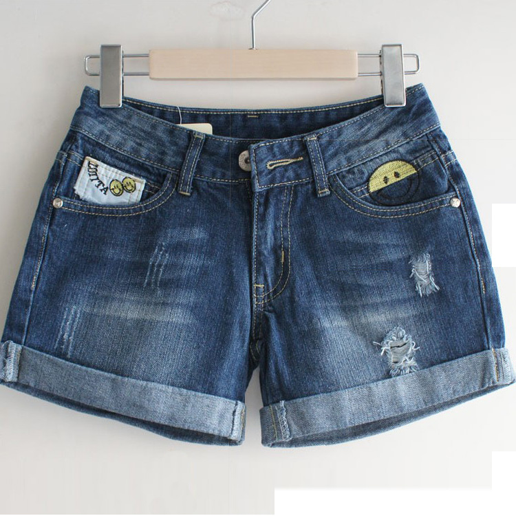 Women's plus size denim shorts mm roll-up hem hole loose casual shorts boot cut jeans