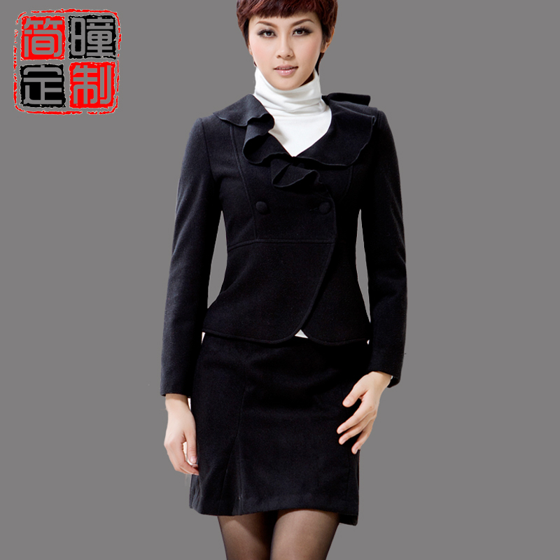 Women's professional set fashion skirt autumn and winter gentlewomen black suit fish tail skirt woolen set skirt a056