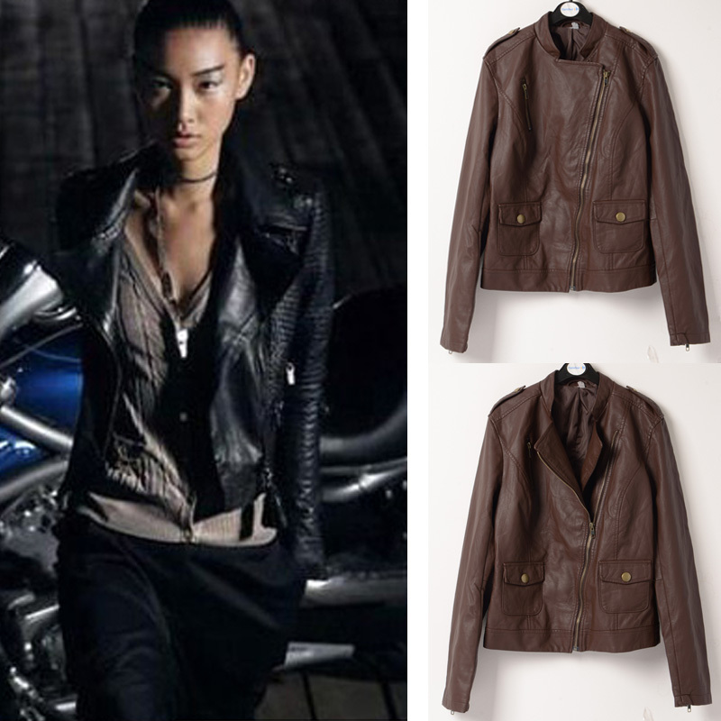 Women's PU motorcycle outerwear,ladies fashion normic autumn leather clothing outerwear