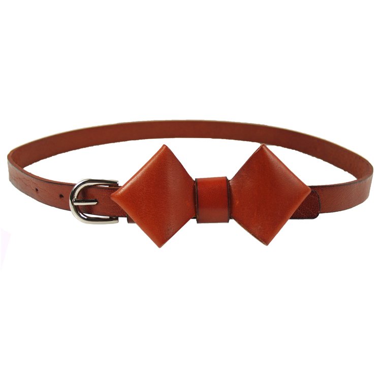 Women's pure first layer of cowhide strap fashion all-match bow decoration genuine leather thin belt black