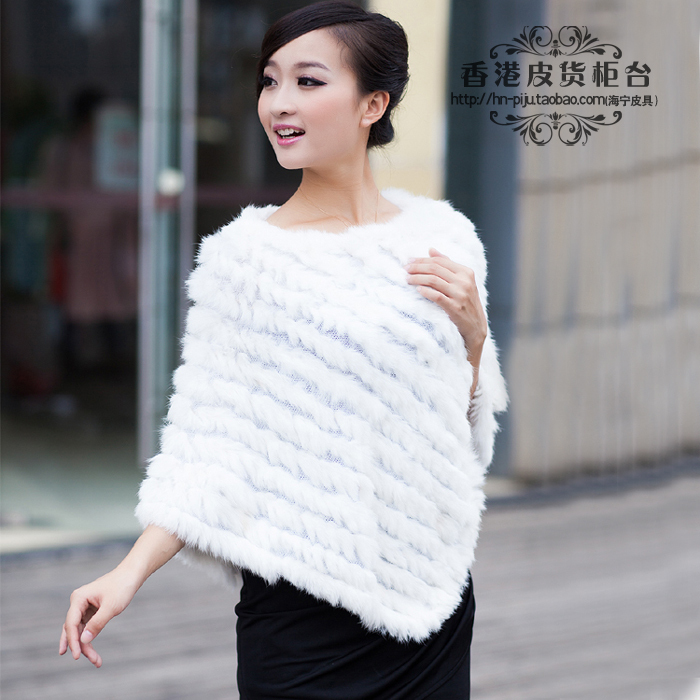 Women's rabbit fur knitted fur cape cloak handmade women's autumn