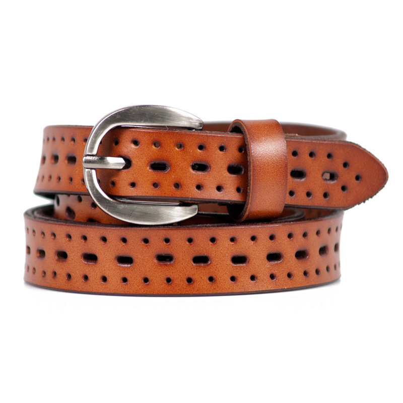 Women's real leather strap fashion all-match vintage cutout decoration genuine leather waist of trousers belt brown