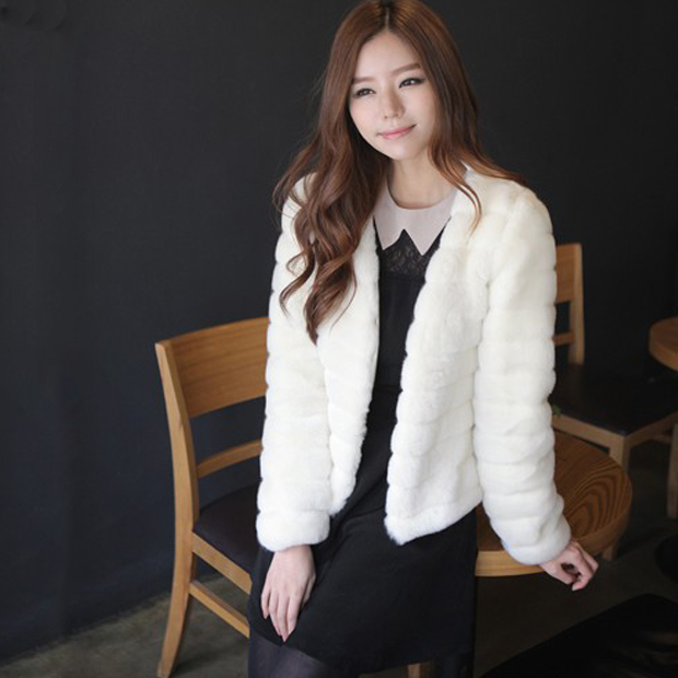 Women's rex rabbit hair fur coat faux short design overcoat