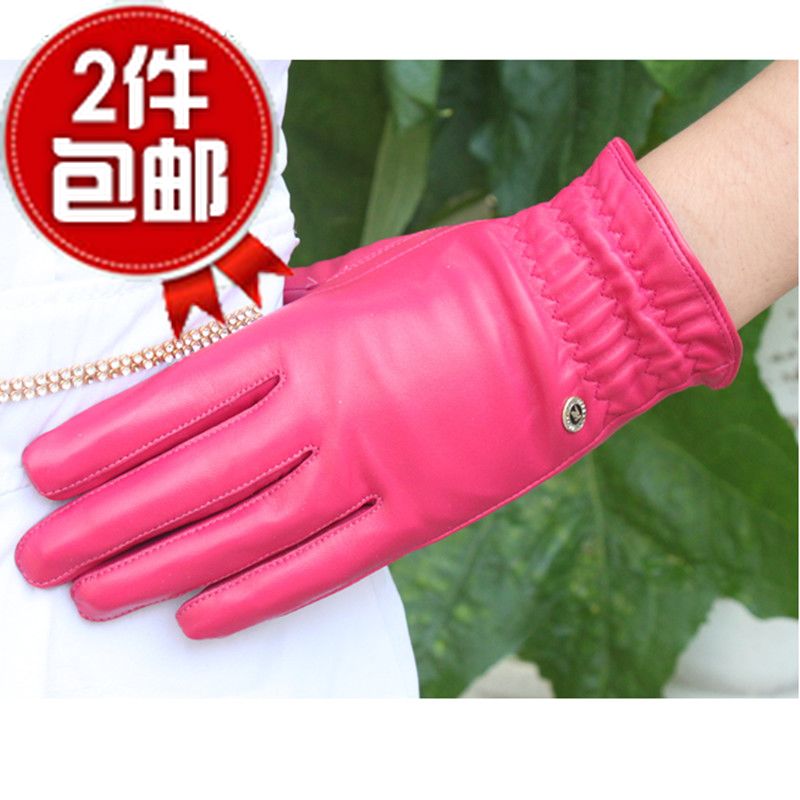 Women's rose sheepskin gloves female winter thickening thermal leather gloves genuine leather gloves