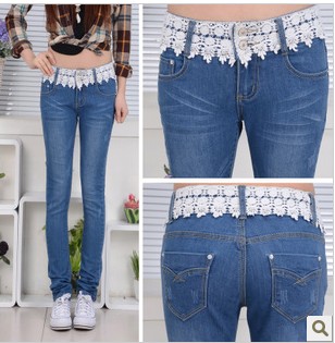 Women's s249 all-match lace waist of trousers women's jeans pencil pants trousers