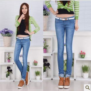 Women's s249 roll up hem jeans skinny pants pencil pants slim female