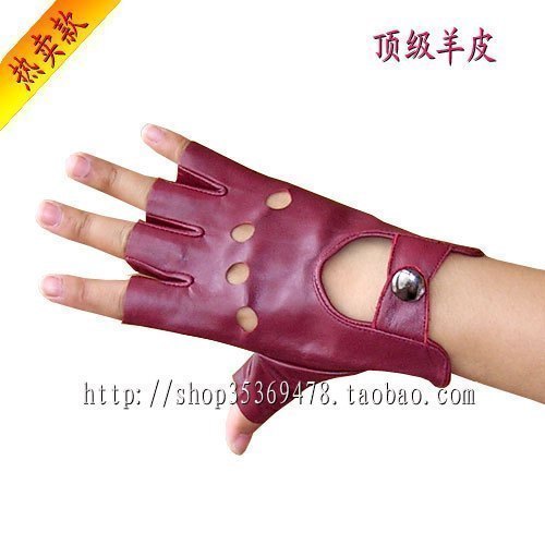 Women's semi-finger lucy refers to genuine leather sheepskin gloves top leather