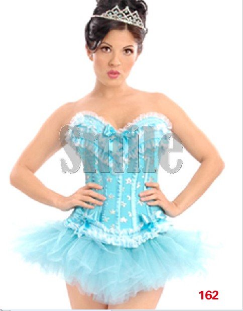 Women's Sexy Blue Push Up Princess Corset Lingerie Bodice Free Shipping