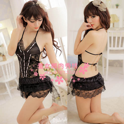 Women's sexy lace nightgown sweet princess nightgown set sleepwear thong 1016