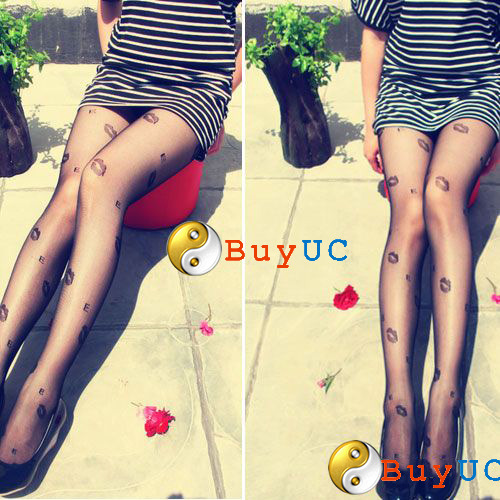 Women's Sexy Lip Kiss Jacquard Pattern Pantyhose Tights Stockings 04