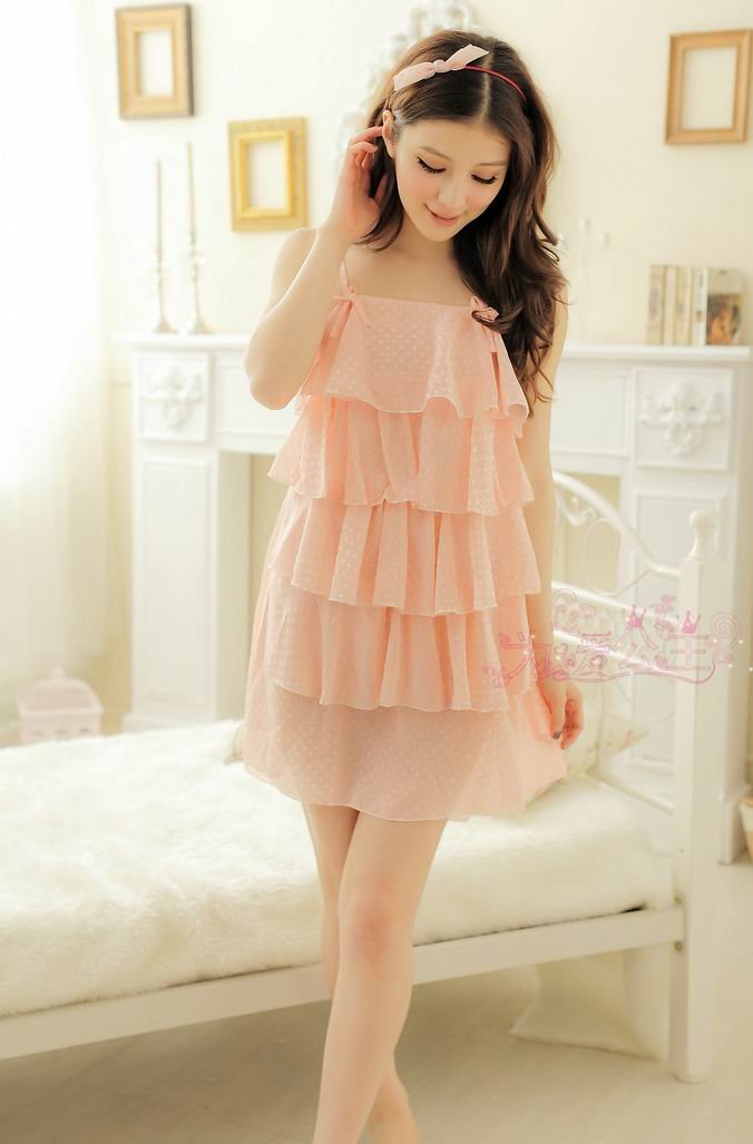 Women's Sexy Lovely Sleepwear Chiffon Spaghetti Strap Layered Nightgown Free Shipping