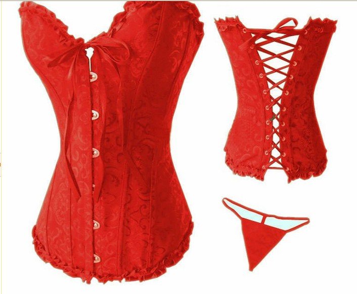 women's Sexy red brocade corset lingerie wholesales, body lift shaper, sexy underwear 2pcs