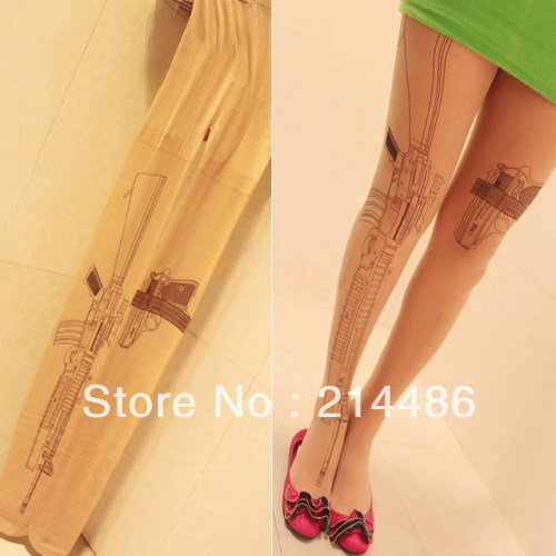 Women's Sexy Sheer Transparent gun tattoo Pantyhose Hot Selling