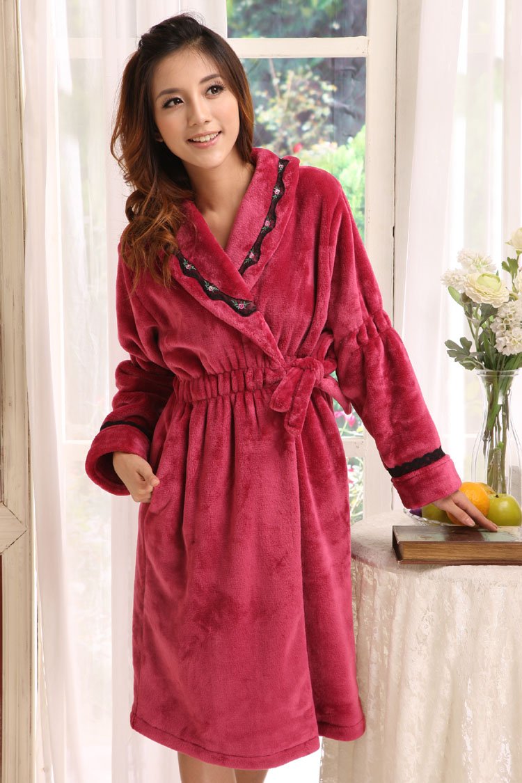 Women's Sexy Sleepwear Autumn and Winter Women's Thickening High Quality  Coral Fleece Robe