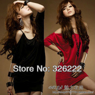 women's sexy slim hip red and lack dress one-piece dress spaghetti strap