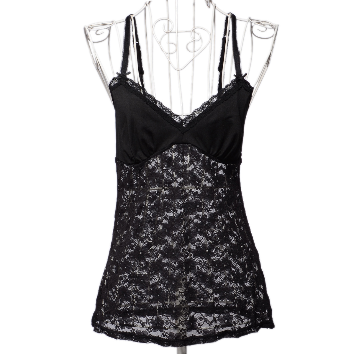 Women's sexy spaghetti strap mesh lace perspective sexy spaghetti strap black lace decoration temptation small vest