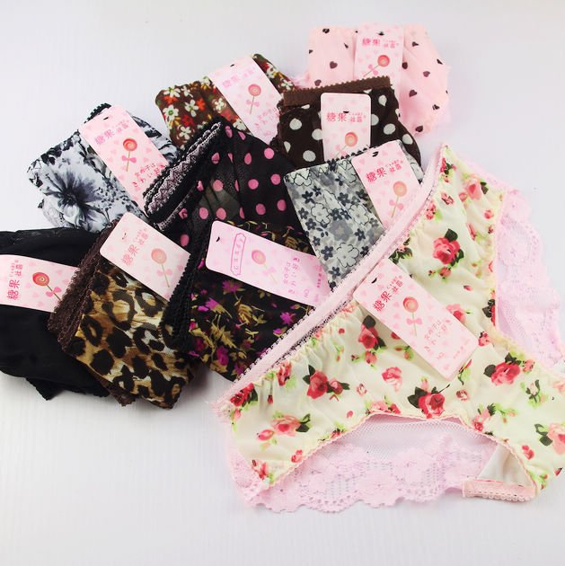 Women's Sexy Transparent Gauze underwear Candy Print Floral panties quality guarantee Mix Colour FREE SHIPPING DN212