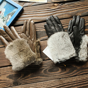 Women's sheepskin fur rabbit fur genuine leather gloves full women's gloves autumn and winter women's winter thermal