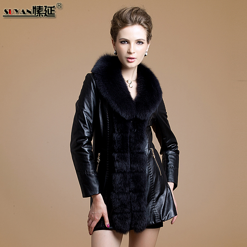 Women's sheepskin genuine leather clothing plus cotton fox fur coat 8782