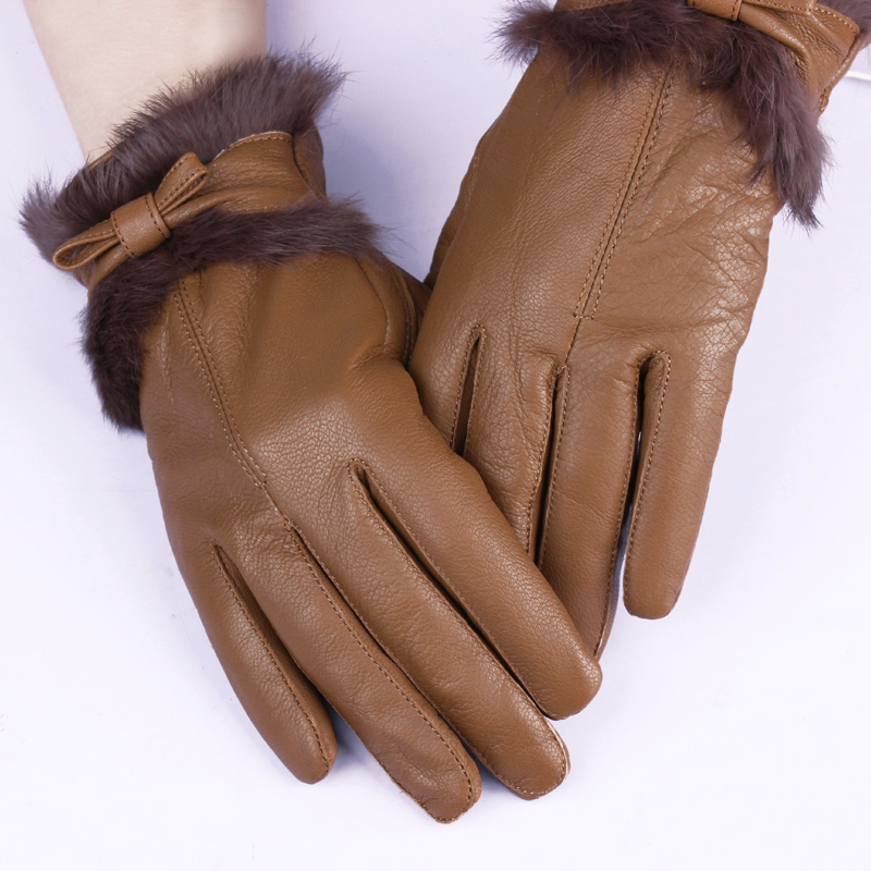 Women's sheepskin gloves winter faux genuine leather all-match three-color