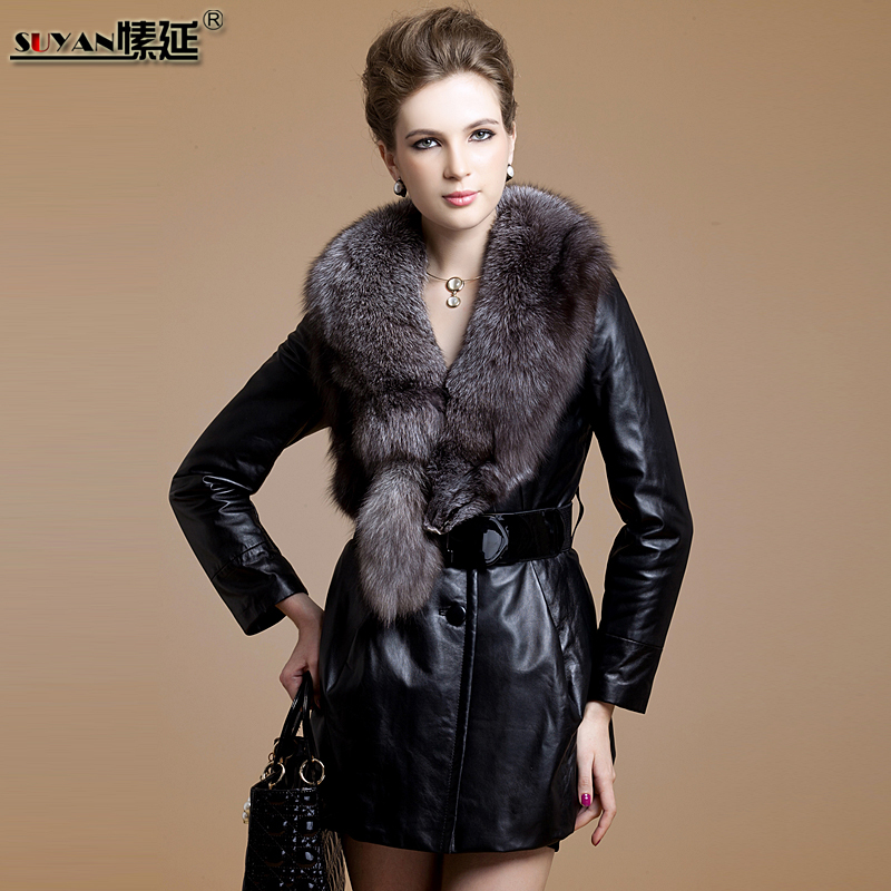 Women's sheepskin outerwear large fox fur genuine leather plus cotton leather clothing 8388