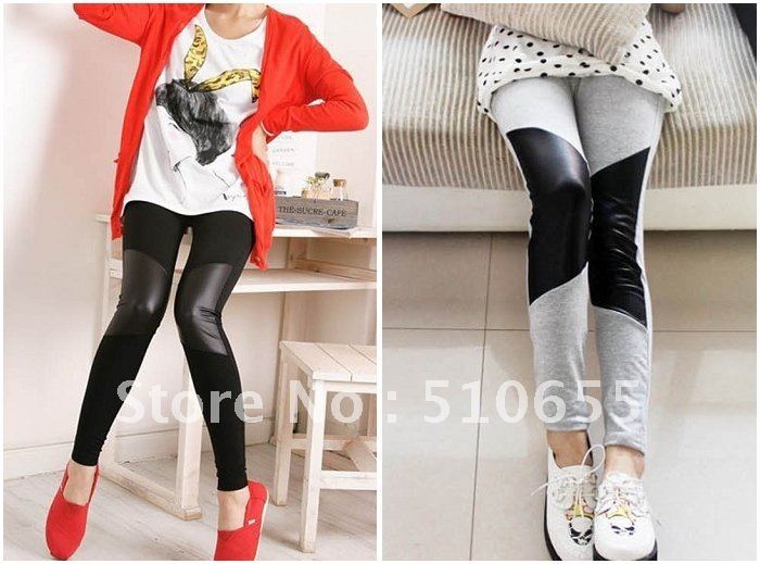 Women's shiny leggings / Tights Stockings / black and grey / Split joint / Wholesale