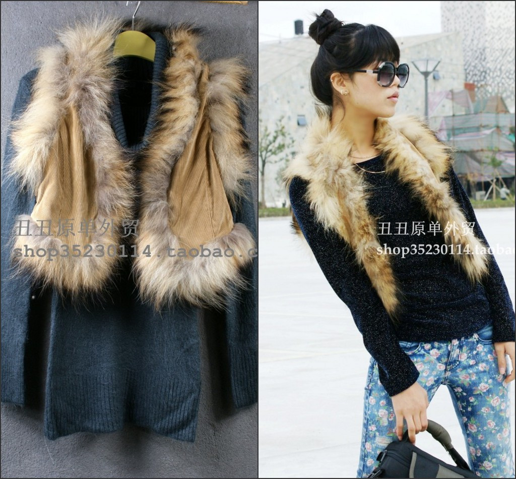 Women's short design popper packs real fur vest loose plus size spring and autumn fashion