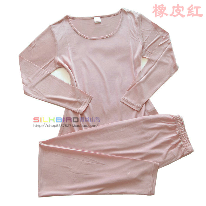 Women's silk long johns set silk long-sleeve basic shirt o-neck pure silk underwear set