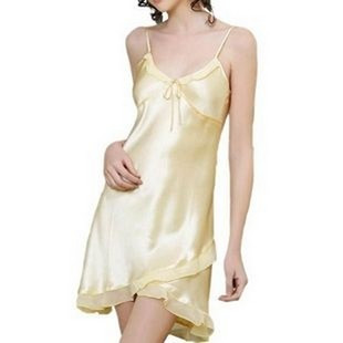 Women's silk sleepwear silk nightgown summer sexy mulberry silk spaghetti strap nightgown 1110